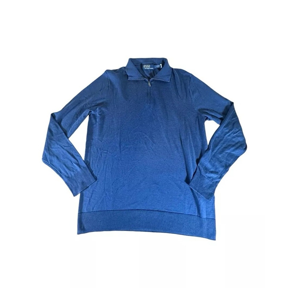 Polo Ralph Lauren Sweater Adult Large Blue Solid Quarter Zip Lightweight Men's